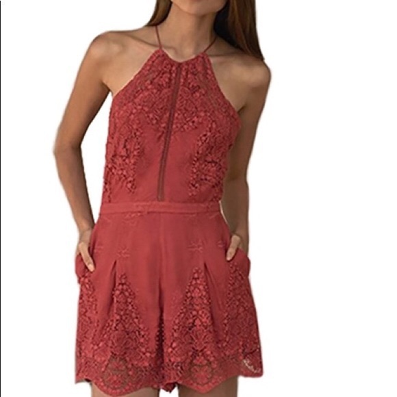 Saks Fifth Avenue Pants - Saks coral crochet lace boho romper, S